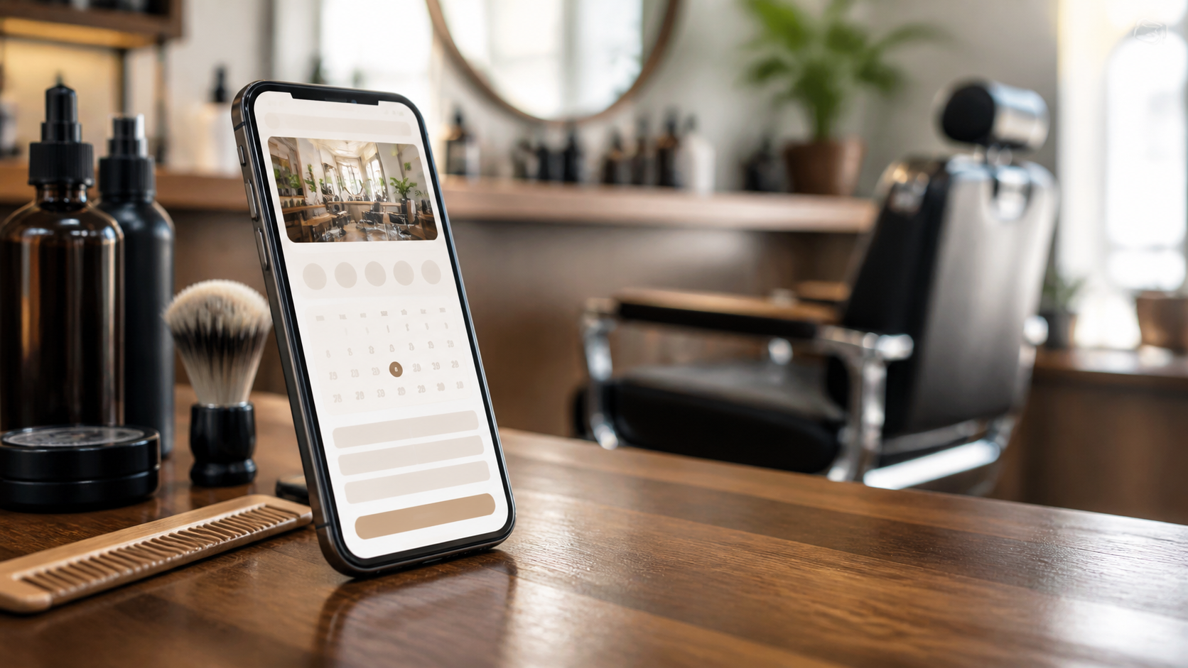 Celular com agendamento digital em uma barbearia