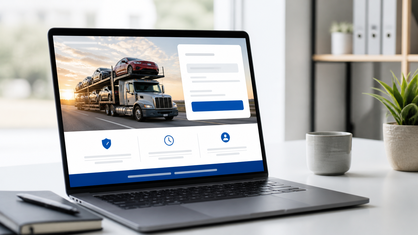Página de orçamento para transporte de veículos