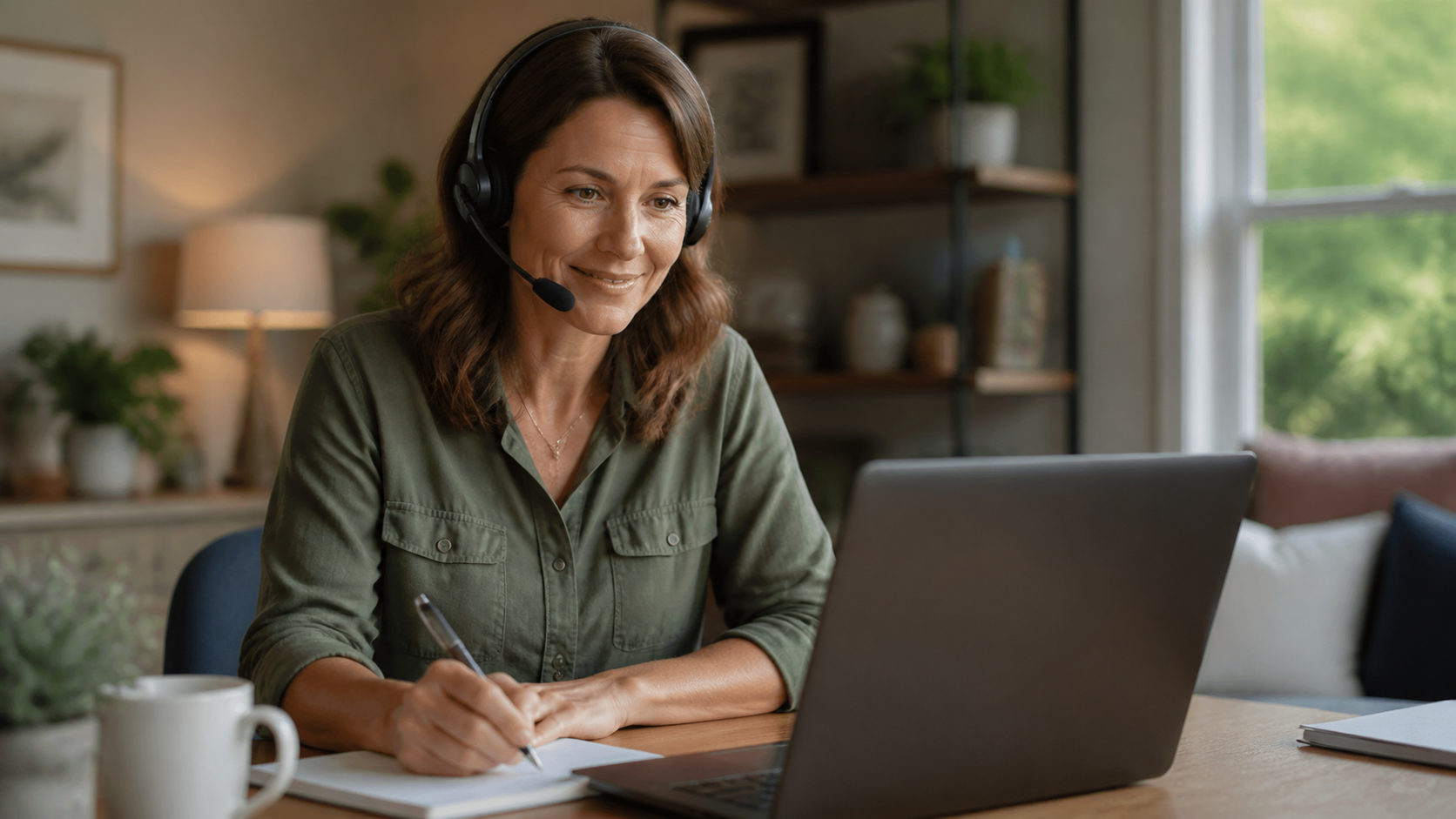 Profissional de home care atendendo uma família por telefone