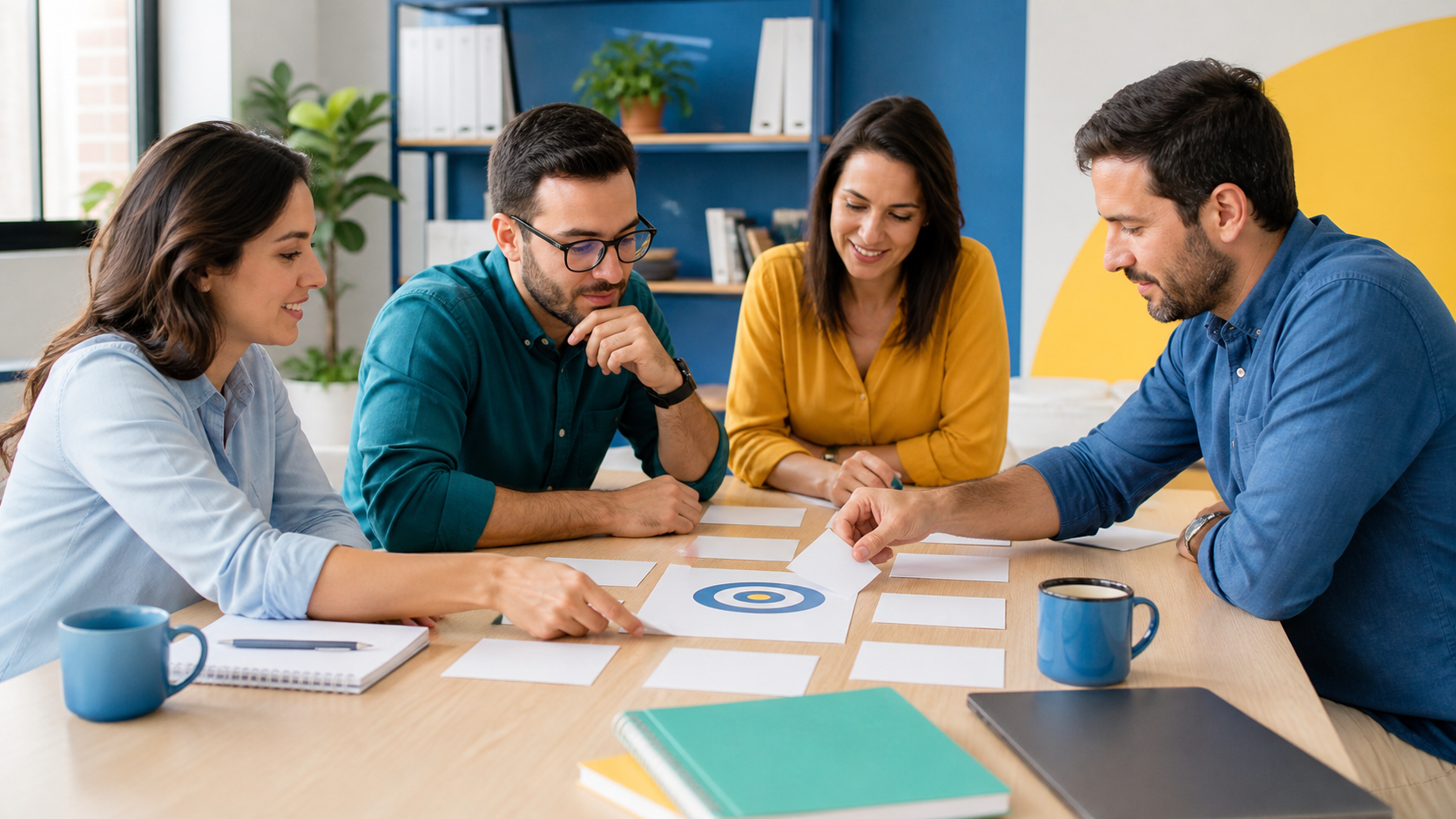 Equipe escolar planejando o objetivo da campanha