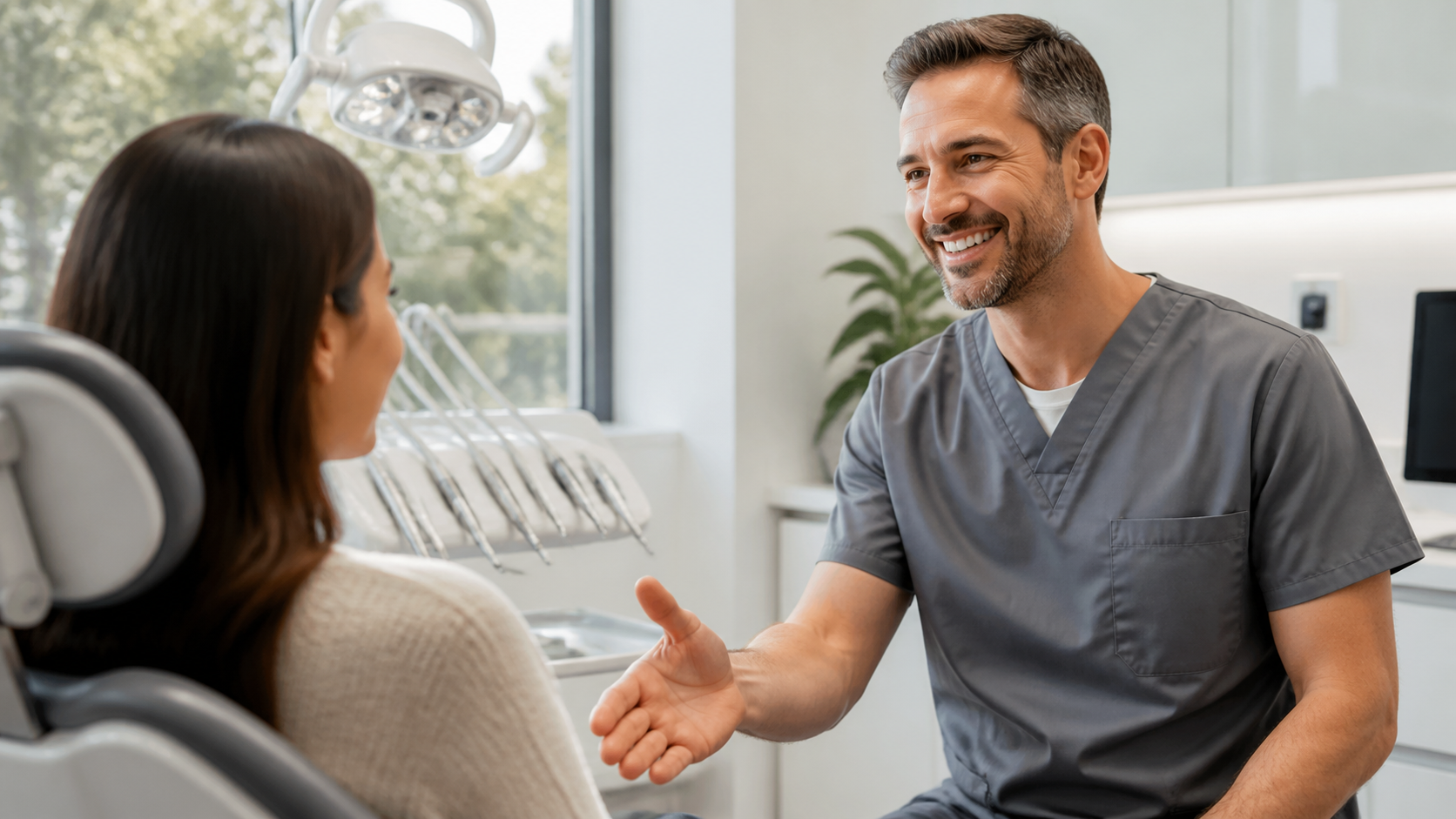 Dentista recebendo uma nova paciente