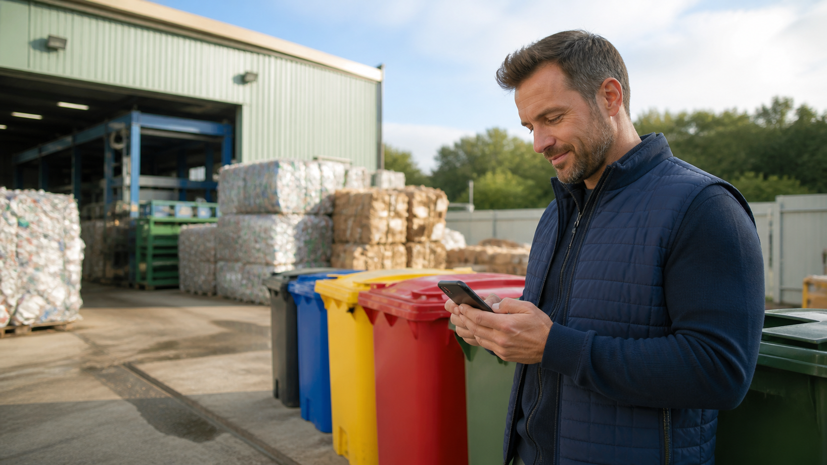 Gestor de empresa de reciclagem planejando objetivos de campanha