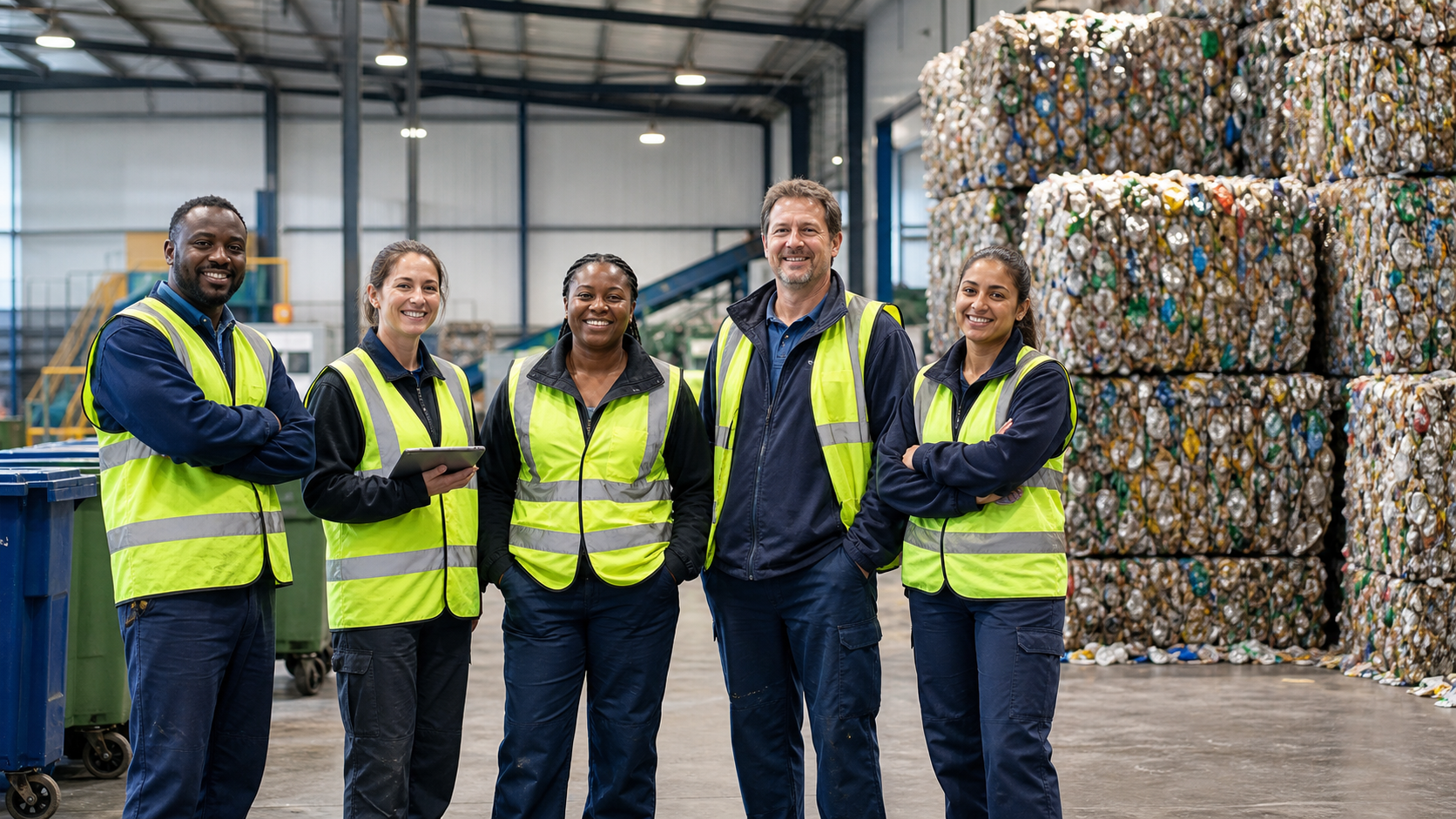 Equipe de reciclagem planejando próximos passos comerciais