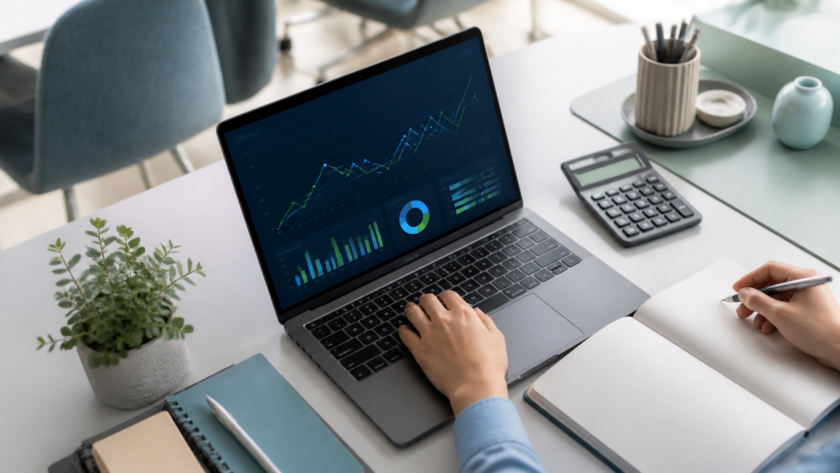 Análise de métricas de campanha em laptop