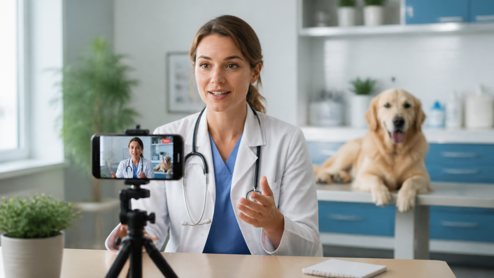 Veterinária gravando conteúdo educativo para redes sociais