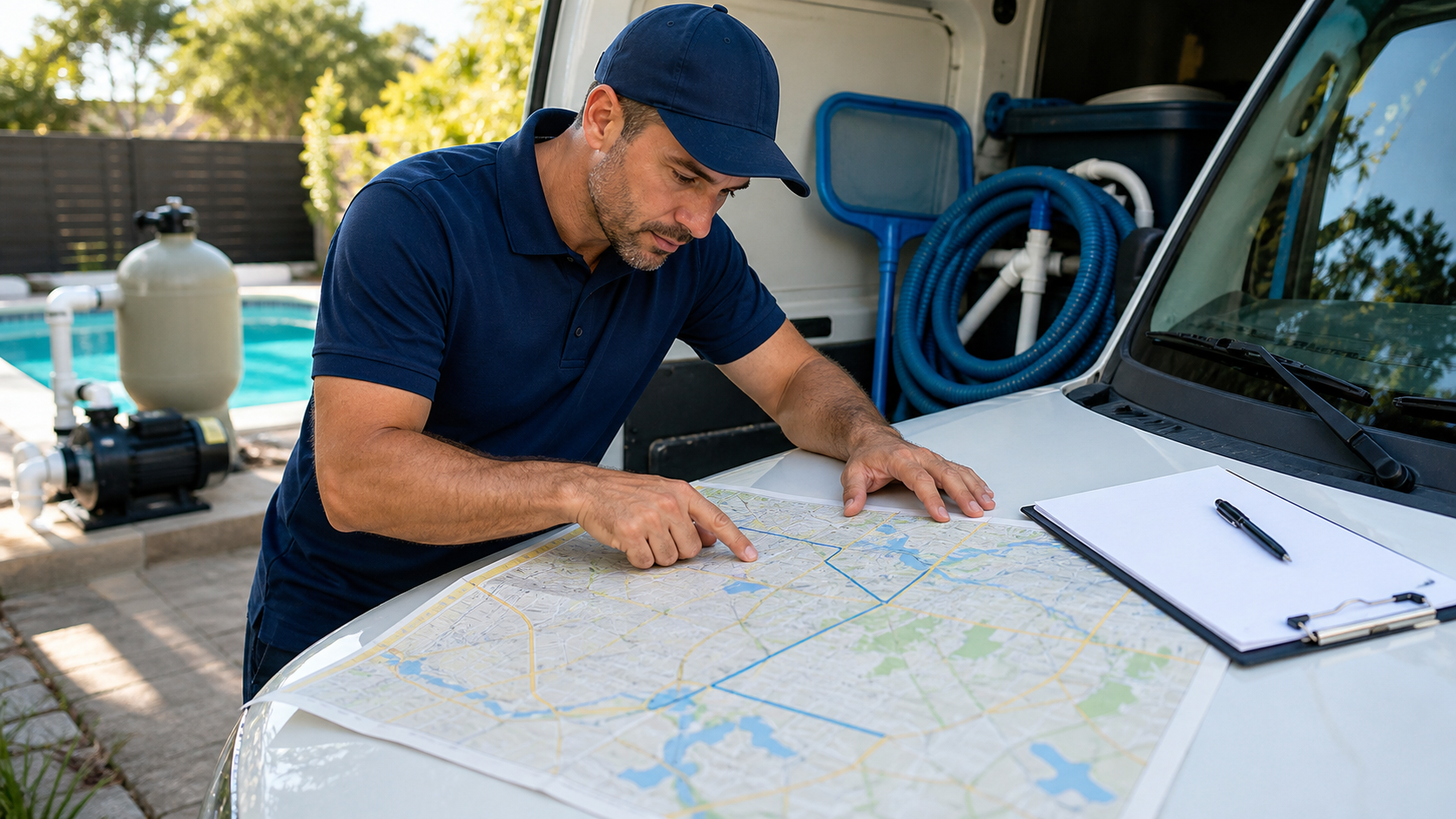 Técnico planejando rotas de atendimento local