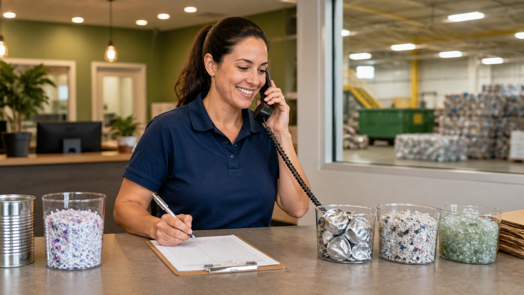 Atendimento de empresa de reciclagem recebendo pedido de coleta