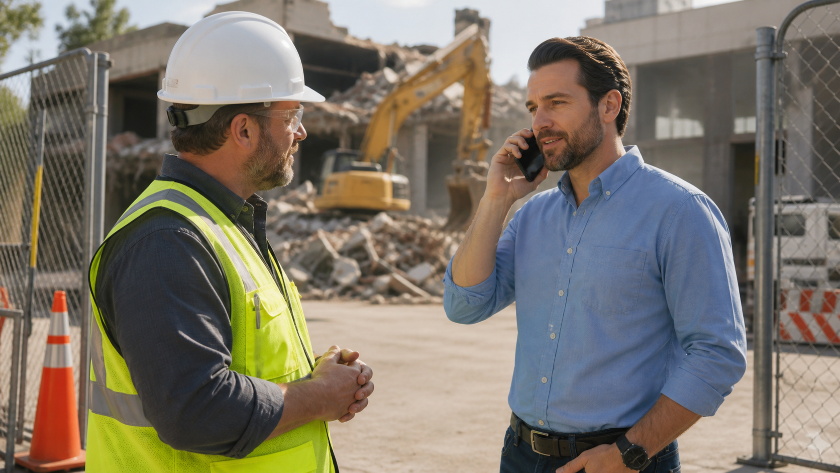 Contato comercial em obra de demolição