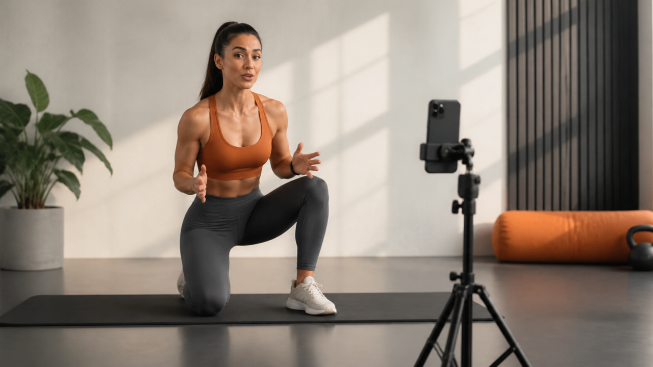 Personal trainer gravando vídeo de exercício