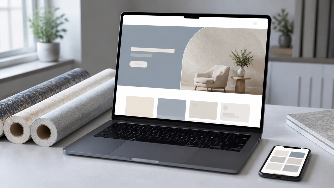 Página de destino para orçamento de papel de parede em um laptop