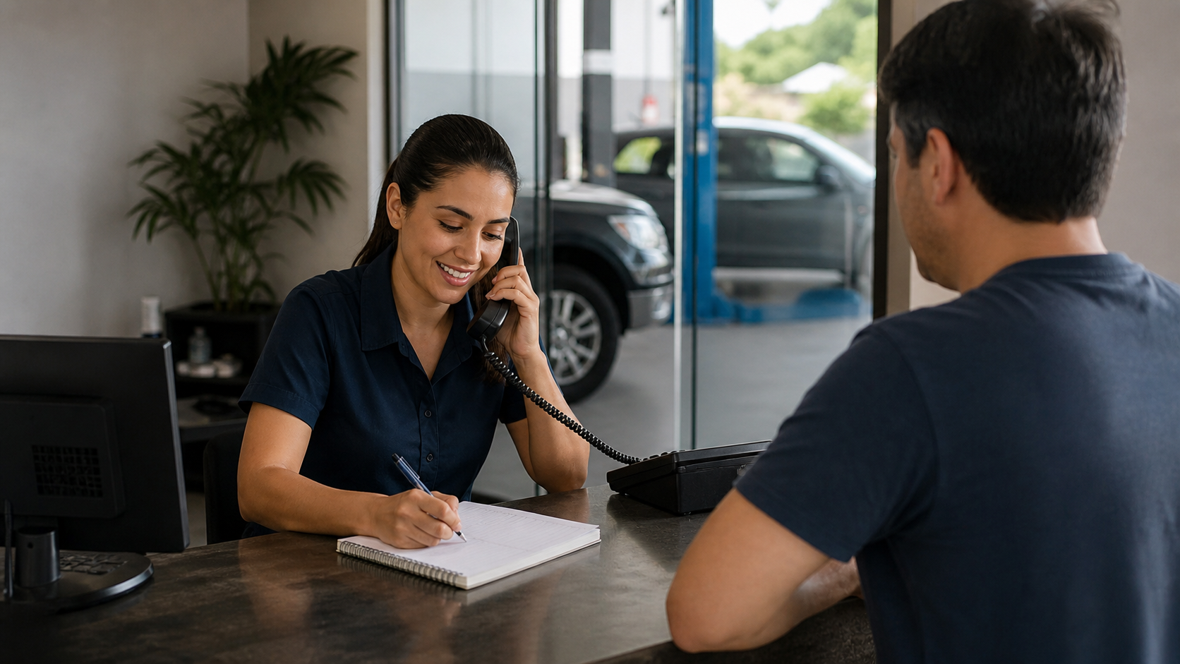 recepcionista de oficina agendando um serviço