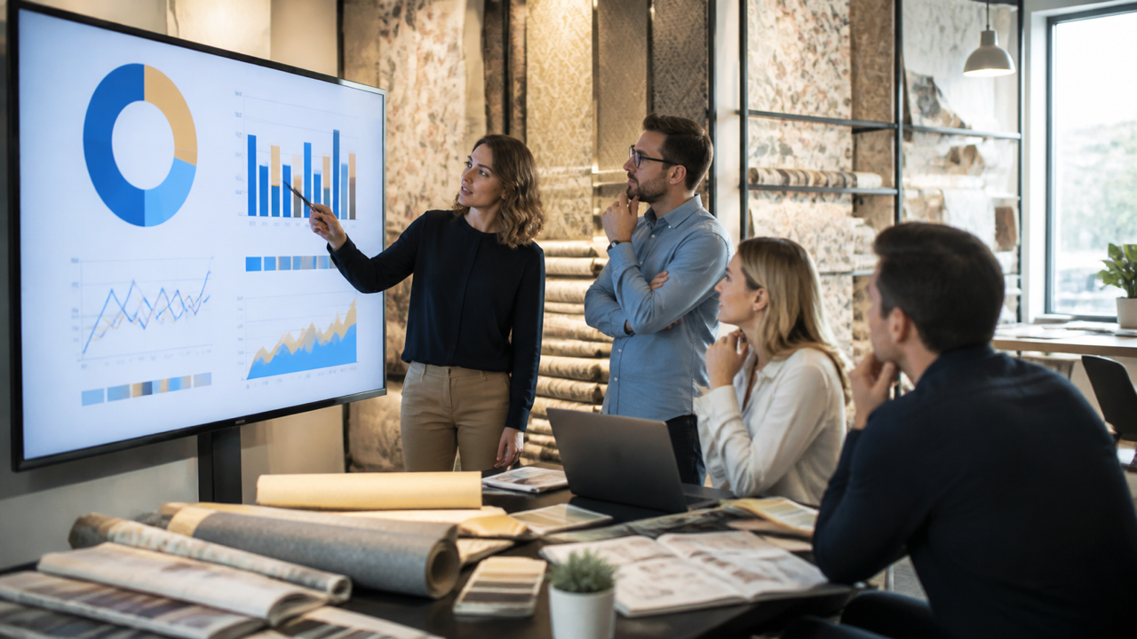 Equipe analisando métricas de campanha em um monitor