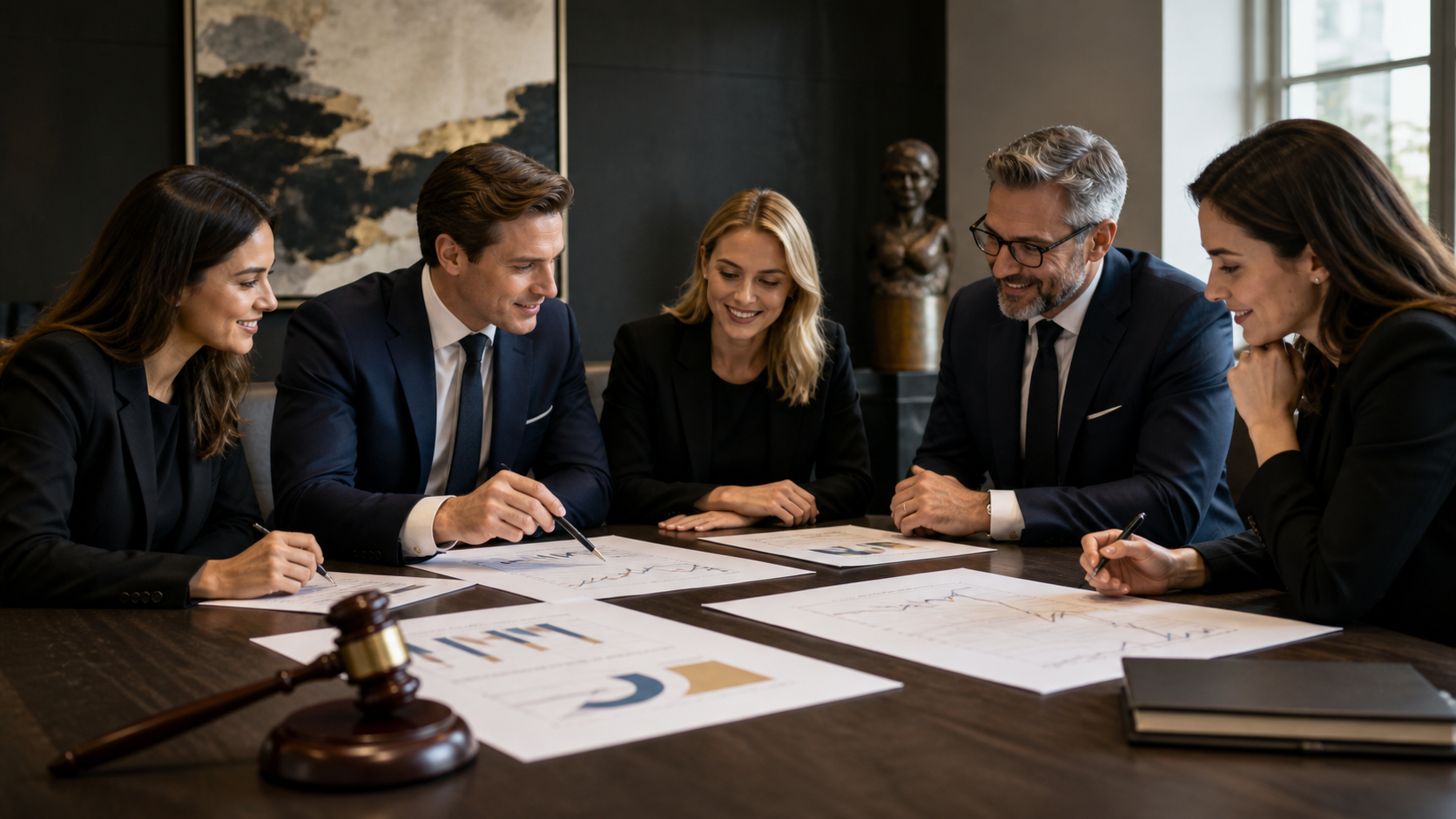 Equipe de leilão analisando resultados de campanha
