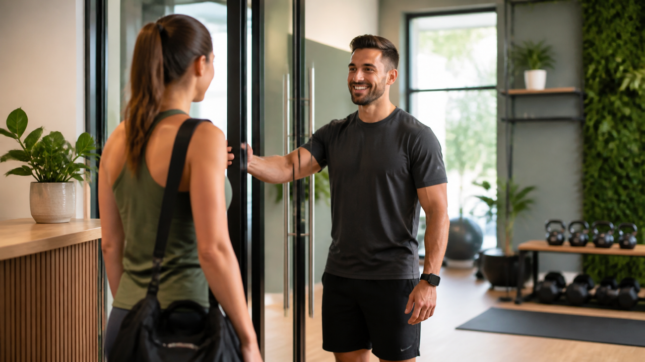 Personal trainer recebendo novo cliente