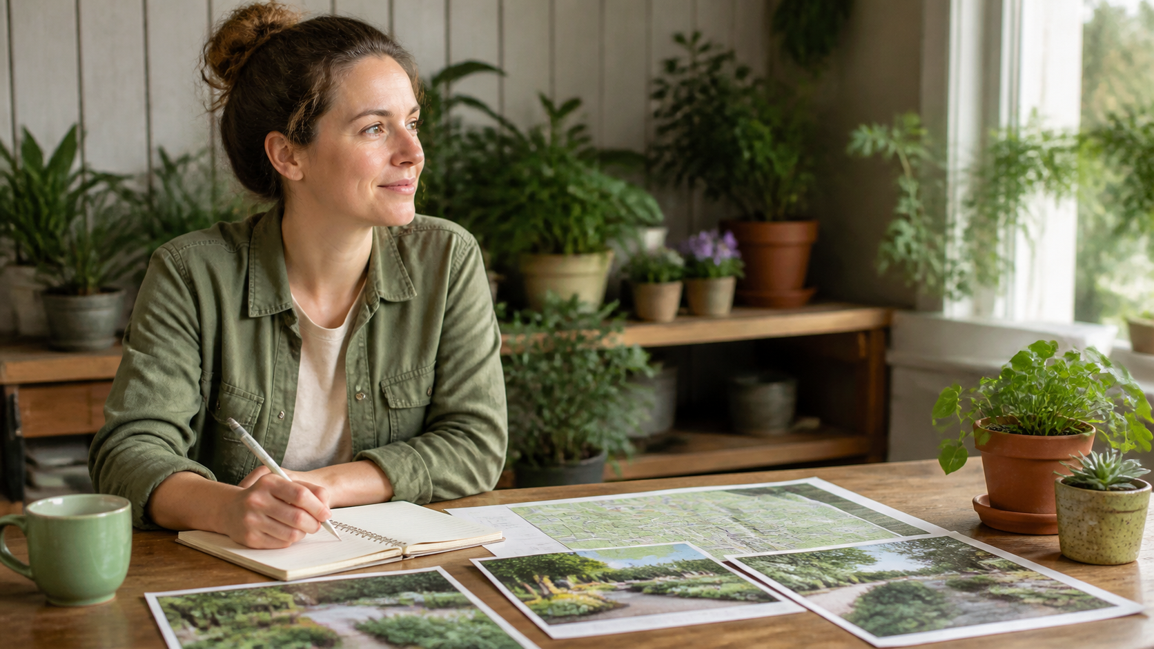 Pessoa planejando campanha para empresa de jardinagem