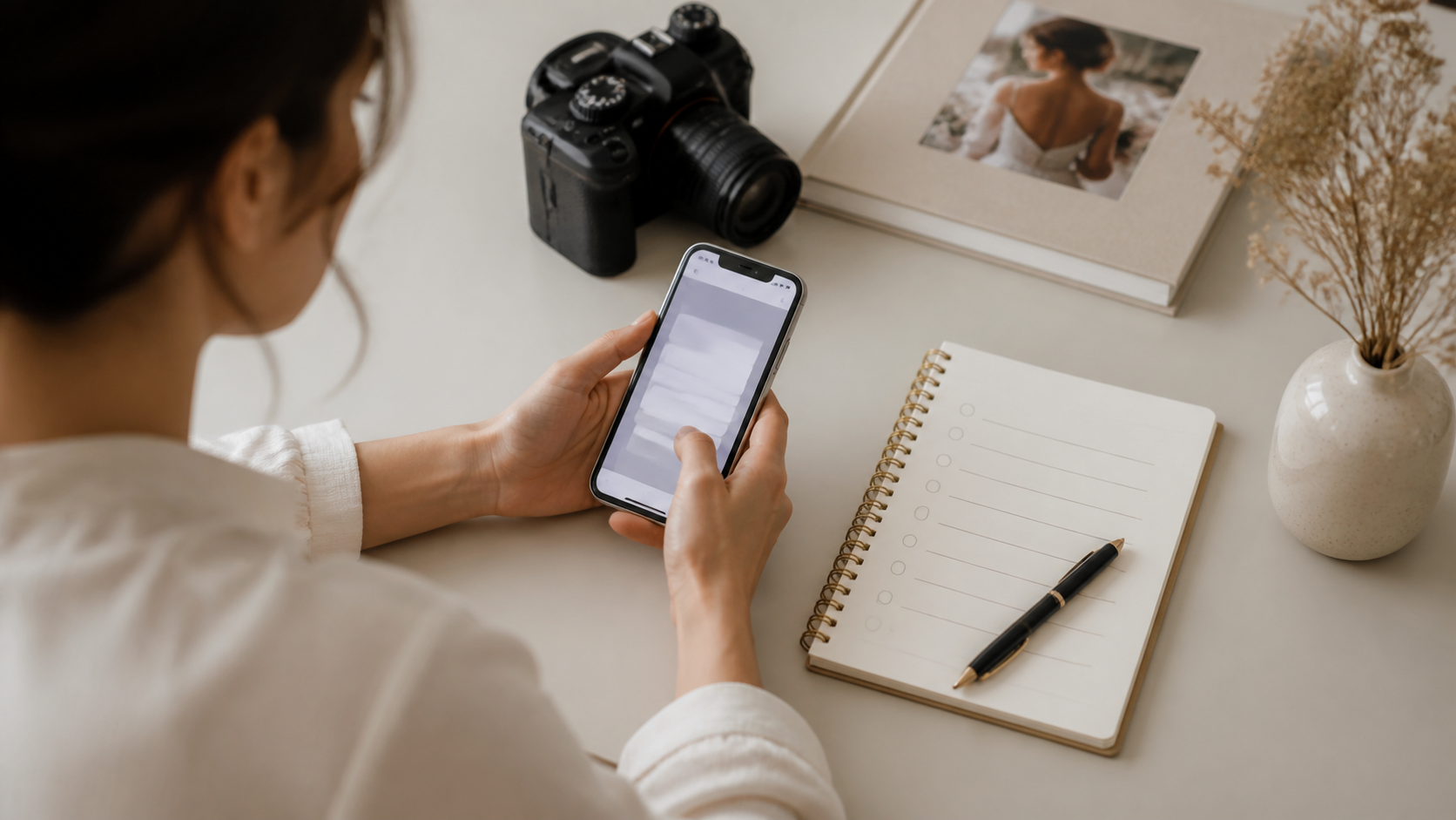 Fotógrafo de casamento criando imagens para anúncio