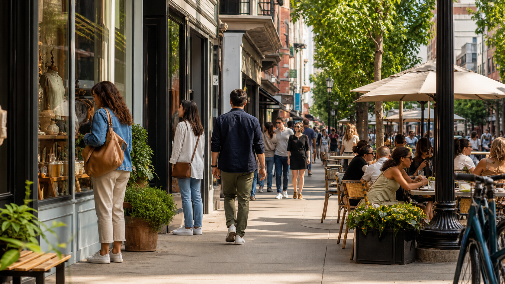 Movimento de consumidores em uma rua comercial no fim de semana