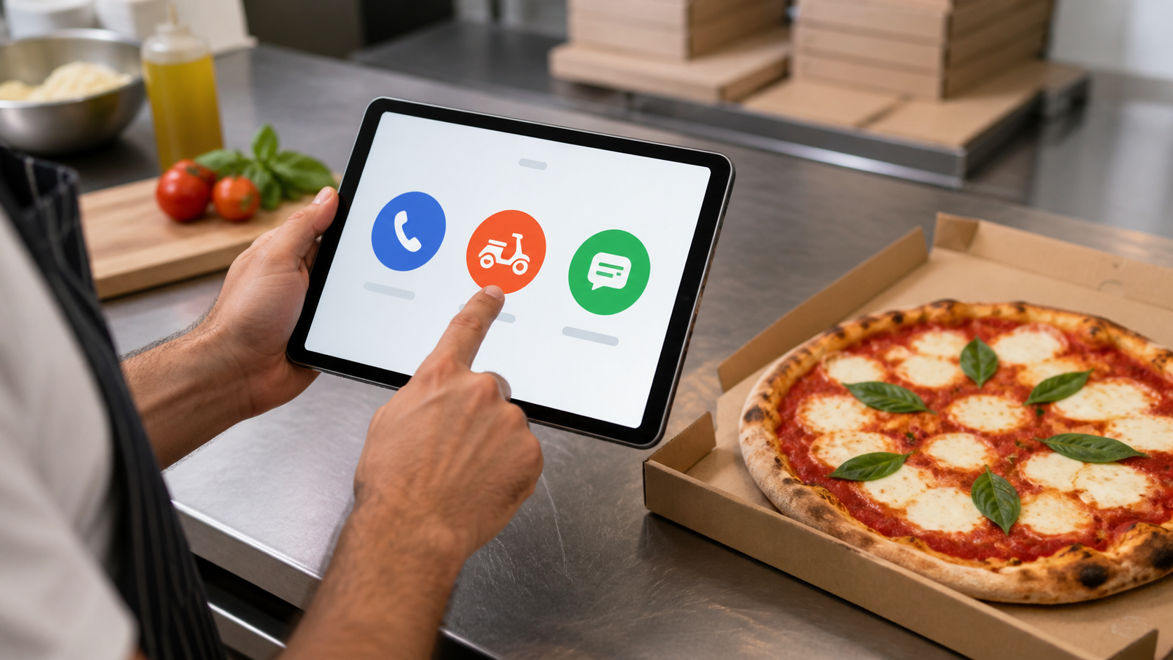 Definição de objetivo de campanha em tablet para pizzaria