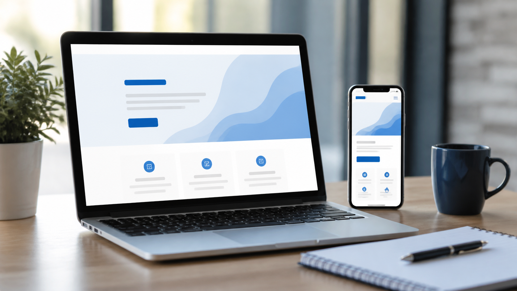 Página de captação responsiva em laptop e celular