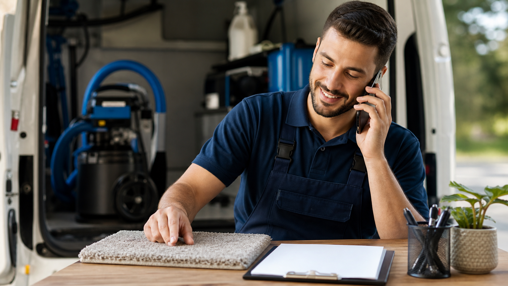 Atendimento de clientes de limpeza de carpetes