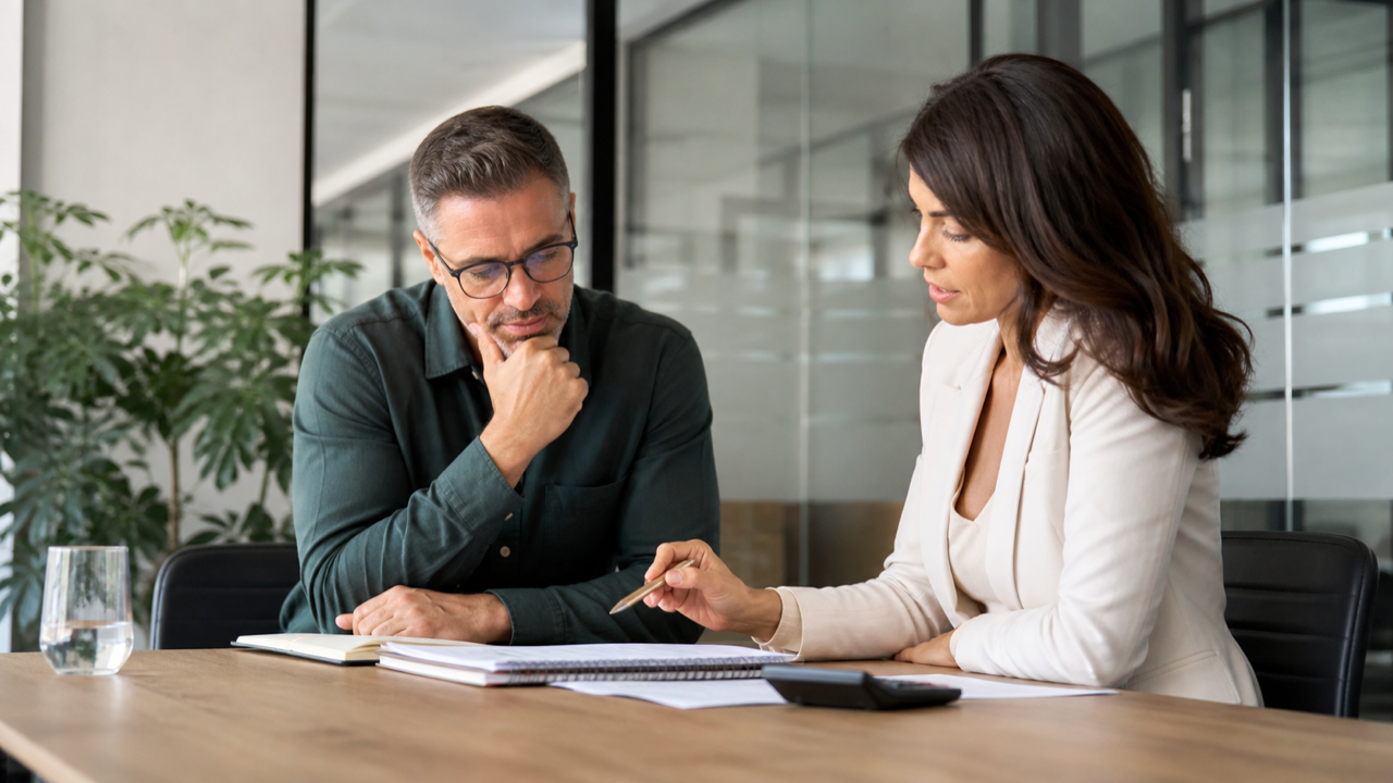 Cliente e consultora analisando uma proposta de serviço especializado