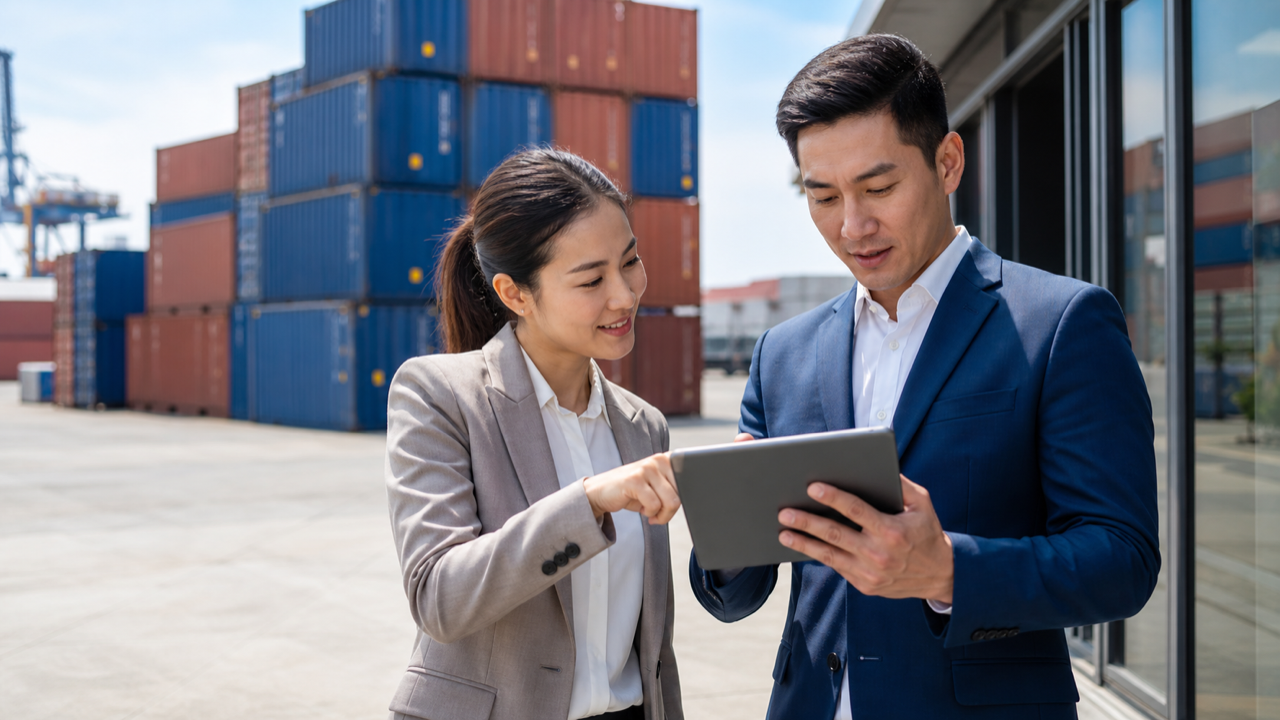 Equipe analisando uma campanha perto de containers