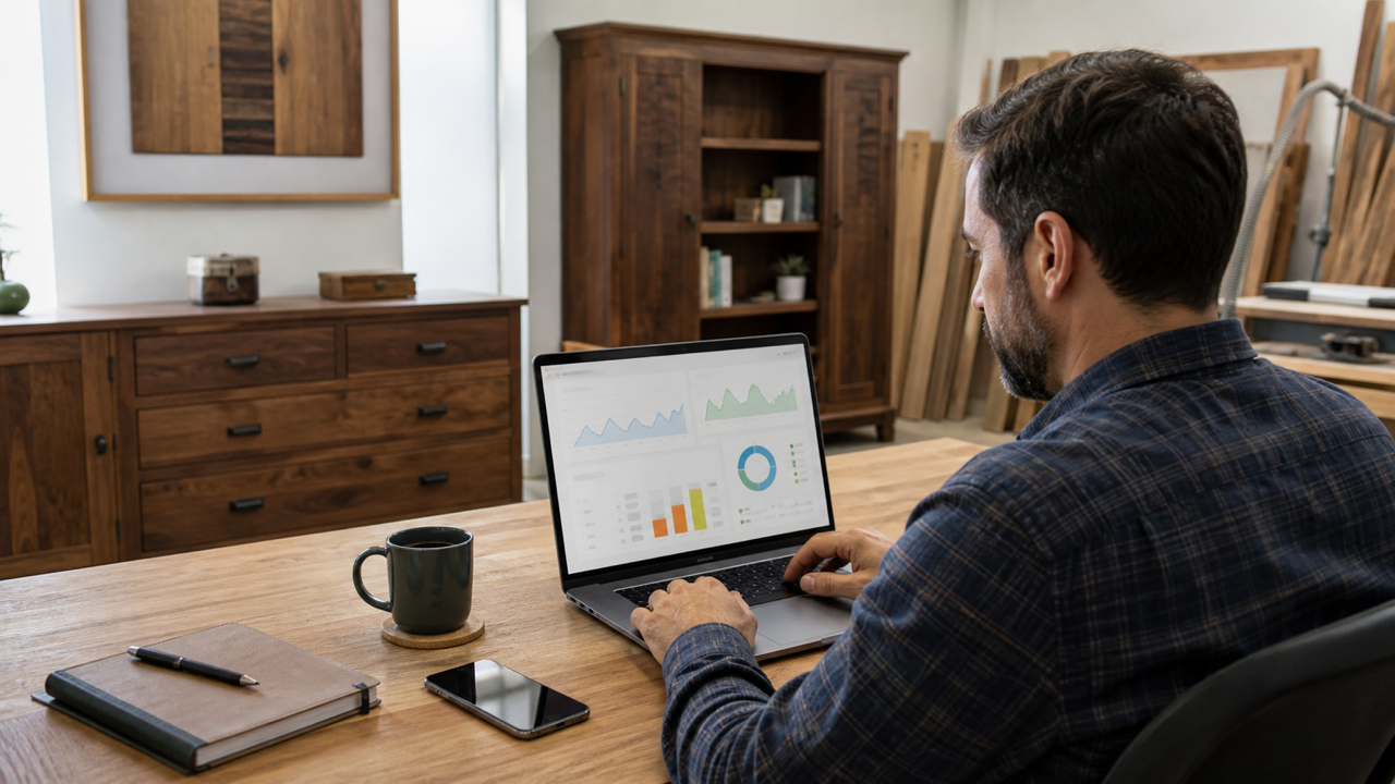 Computador com painel de campanha de pesquisa para uma empresa local