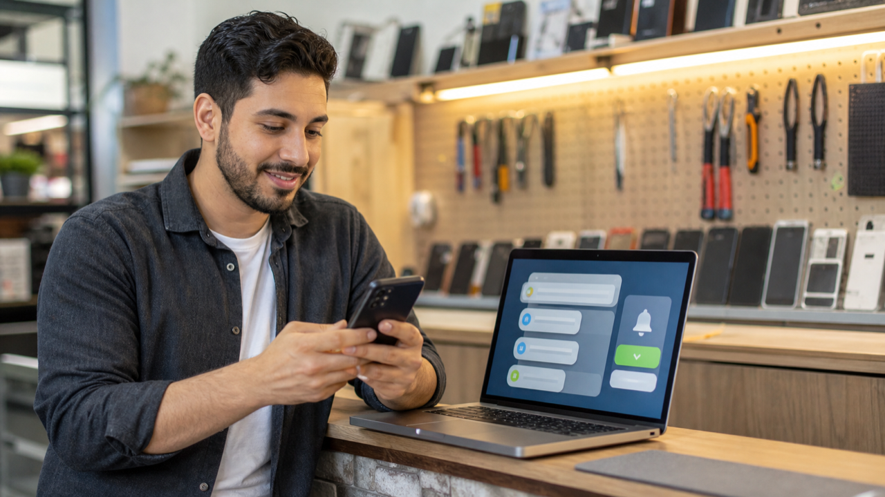 Dono de assistência técnica respondendo mensagens de clientes