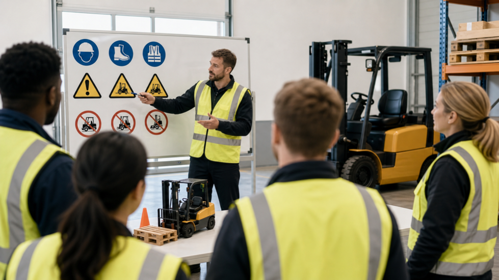 Treinamento sobre segurança em operações com empilhadeiras