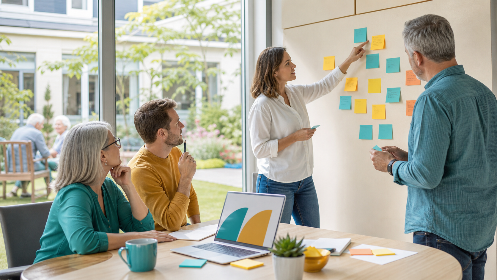 Equipe colaborando para melhorar uma estratégia de marketing
