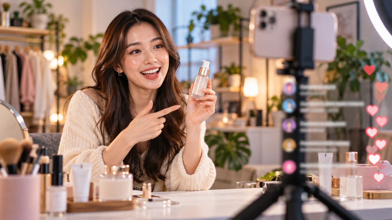 Criadora apresenta um produto em vídeo curto no celular